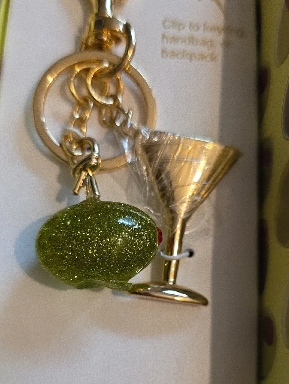 piper•k Gold Martini & Olive Bag Charm Key Chain